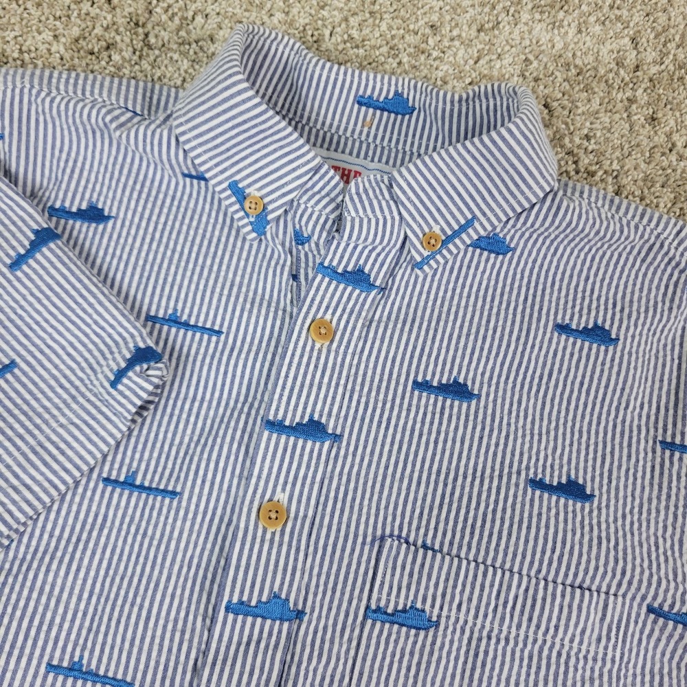 Chubbies The Nutter Mens Small Blue Striped Seersucker Button Down Polo SS